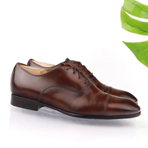 Santoni Mens Salem Oxford Size 7.5 M Brown Calf Leather Cap Toe Dress Shoe Italy - Picture 1 of 16