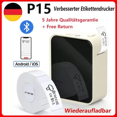 Etikettendrucker Bluetooth P15 Etikettiergerät Labeldrucker Beschriftungsgerät - Bild 1 von 4