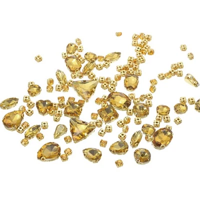 Coser pedrería metal cristal vidrio gemas joyería (130 piezas, amarillo dorado) Foto 1 de 4