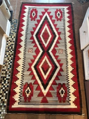 Ganado Double Diamond Vintage Navajo Blanket 43" x 81", Red/Black/Brown/White - Image 1 of 4