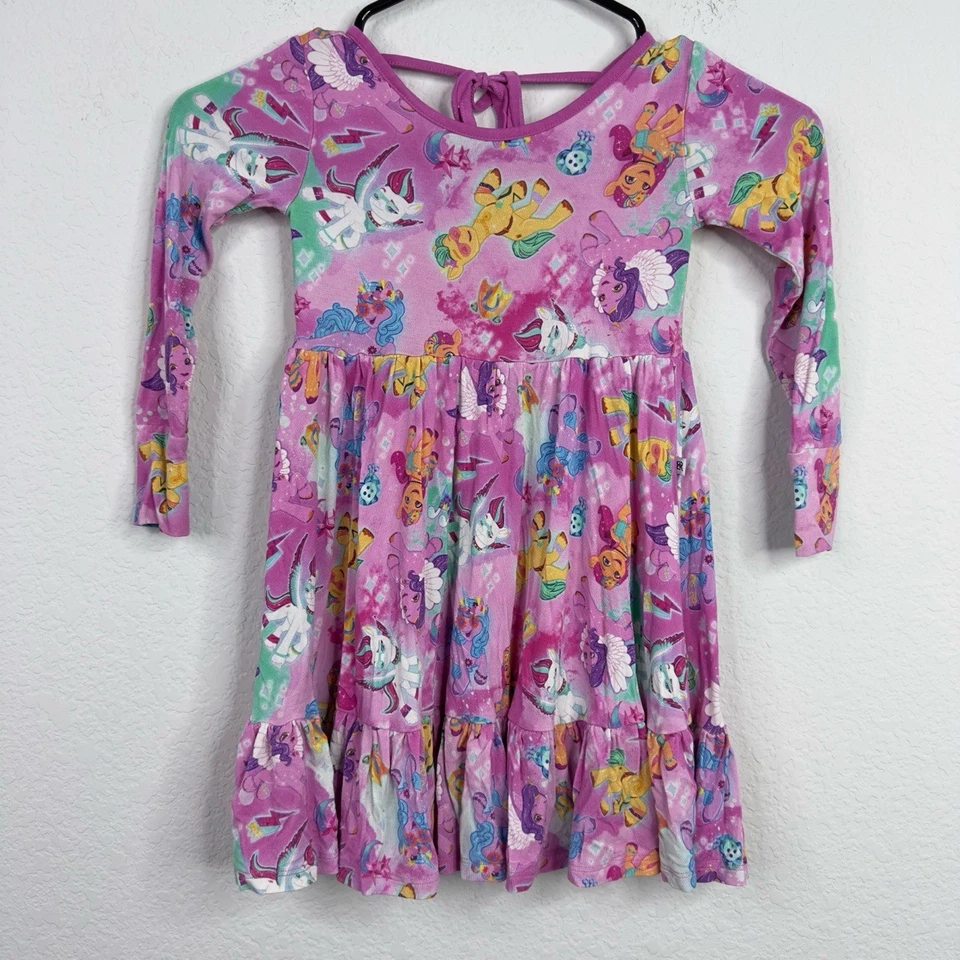 My Little Pony x Bums & Roses Dress Girls 4T Pink Unicorn Rainbow Cartoon Bamboo - Image 1 of 4