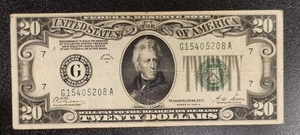 1928 B Twenty Dollar Federal Reserve Note $20 Bill REDEEMABLE IN GOLD #92300 - Picture 1 of 2