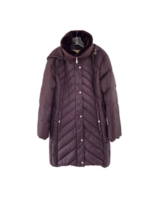 Michael Kors Plumón Pluma Puffer Chaqueta Parka XL Acolchada Marrón Ajustado Capucha Abrigo Foto 1 de 4