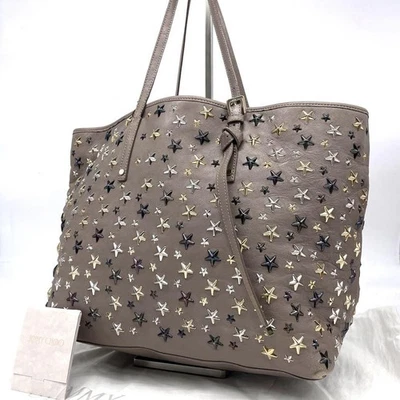 Authentic Jimmy Choo Sasha Tote Bag Star Studs A4 Size Compatible Leather Beige - Image 1 of 4