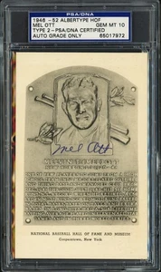 Mel Ott Signed 1946-52 Albertype HOF Plaque Postcard Auto GM 10 PSA/DNA 65017972 - Picture 1 of 2