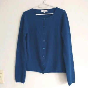 Qi New York Cardigan Sweater Womens PM/PS*Blue 100%Cashmere Button Quiet Luxury - Picture 1 of 10