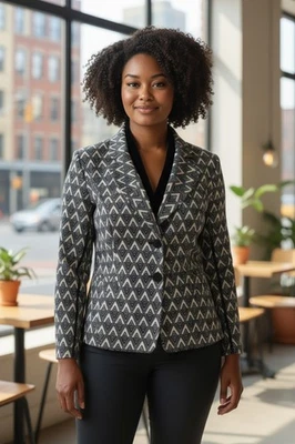 Chaqueta Blazer Elliott Lauren Blanco y Negro Blanco Corte Pecho Triángulo Talla 12 Foto 1 de 4