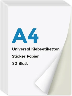 KTRIO A4 Sticker Papier Zum Bedrucken 30 Blatt, Stickerpapier Zum Selbstklebende - Bild 1 von 4