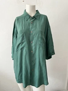 Studio Men’s sz M 100% Silk Green Short Sleeve Button Down Oversized Shirt - Picture 1 of 11