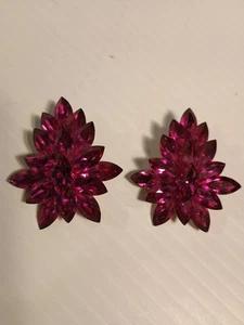  Erica Courtney Purple Crystal Burst Glam Clip On Earrings Vtg 2" Signed - Picture 1 of 14