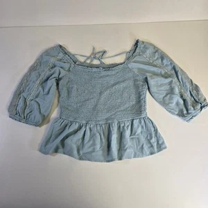 Japna hellblaue Bluse mit Spitzenakzenten Ballonärmeln Schößchen Größe Medium - Bild 1 von 7