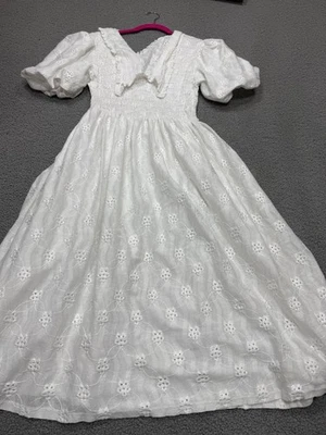 Vestido Zara Midi Mujer Blanco Manga Abullonada Algodón Vacay Preppy Retro Boho Talla Grande Foto 1 de 4