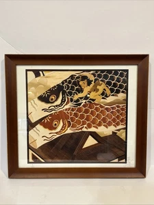 Michio Nakamura Kumikie arte giapponese legno carpa koinobori firmata 9/100 Giappone - Foto 1 di 23