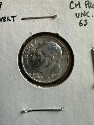 1957-P ROOSEVELT SILVER DIME 10C CH PROOF UNC 63 FROM LITTLETON COIN - Image 1 of 2
