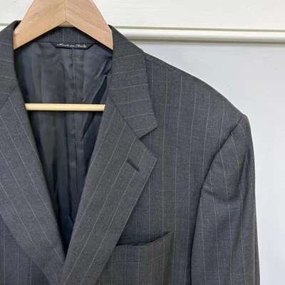 CANALI Blazer 46R Super 120s 100% Wool Gray Pinstripe Suit Jacket Coat Italy 56R - Image 1 of 4