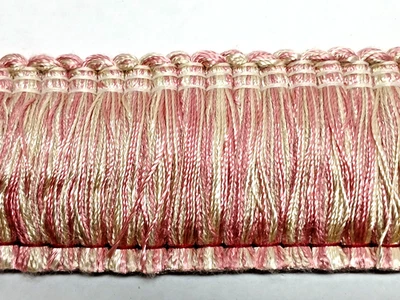 4 1/2 yards BRUSH FRINGE  1 1/2" MAUVE PINK/CREAM - Upholstery Pillow Trim - Image 1 of 2