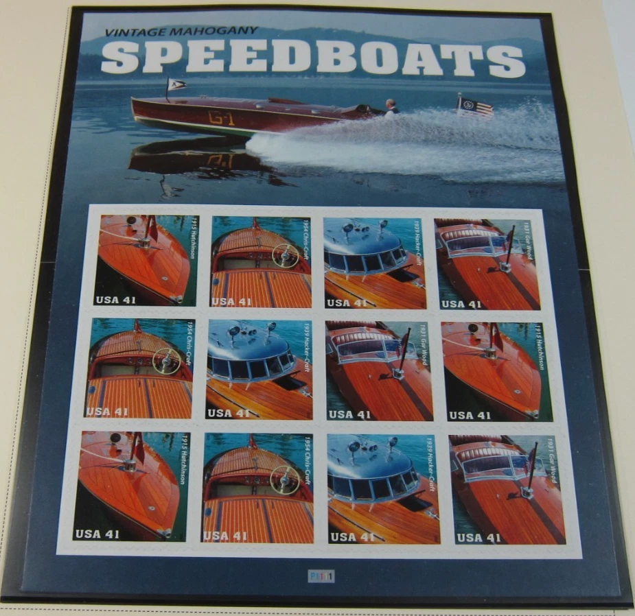 Panel de estampillas de 12 estampillas USPS 2007 con lanchas rápidas de caoba de colección. (41Cts) Foto 1 de 1