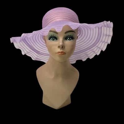 Vintage Lavender Wide Brim Sheer Ribbon Hat – 21.5” Circumference, Derby Easter - Image 1 of 4