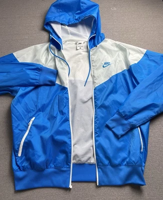 Jaqueta Nike Sportswear Windrunner com Capuz DA0001-406 Azul Branco Masculina Tamanho G Nova Com Etiqueta - Imagem 1 de 3