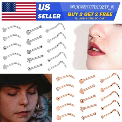 5 peças/lote CZ anéis cirúrgicos de nariz de aço em forma de L piercing no corpo joia 20G - Imagem 1 de 4
