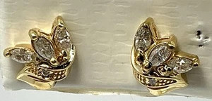 DIAMOND CLUSTER ROUND - MARQUISE 14K GOLD PIERCED EARRINGS (J1241) - Picture 1 of 5
