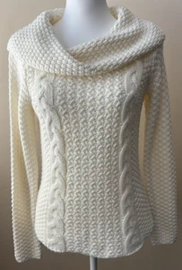 Chico's Damen Wasserfallausschnitt Grobstrick Pullover Zopfmuster Größe 0 Engel Fee Landhaus - Bild 1 von 9