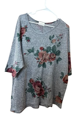 Top Bobbie Brooks Talla Grande Estampado Floral 1X Gris Con Mangas 3/4 Poliéster/Envergadura Foto 1 de 4