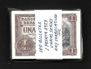 100 BILLETES 1 PESETA 1953 VARIAS SERIES HAY  CORRELATIVOS  S/C - Picture 1 of 2