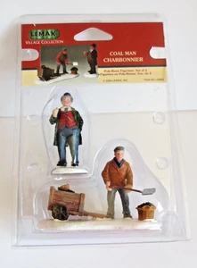 2004 LEMAX VILLAGE COLLECTION 42868 COAL MAN POLY SET OF 2 RESIN NOS - Picture 1 of 5