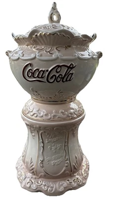VINTAGE 1998 COCA-COLA VICTORIAN COOKIE JAR,SOFT PINK 15.5” TALL EXCELLENT - Image 1 of 4