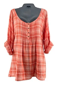 Dressbarn Womens Size 2X Pintuck Tunic Top Plaid Orange Lightweight R/T Sleeve - Picture 1 of 5