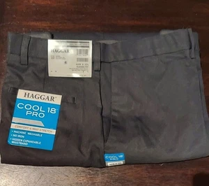 44 X 32 Haggar Cool 18 Pro Charcoal Mens Classic Fit NWT Stretch Dress Slacks - Picture 1 of 2