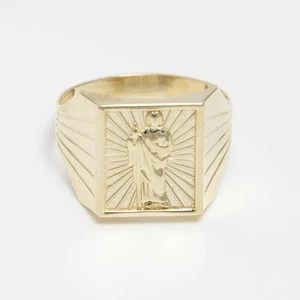 Saint Jude Signet Ring Real Solid 10K Yellow Gold All Sizes - Picture 1 of 5
