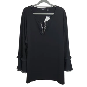 Susan Graver Artisan Blouse Crystal Embellished Black Witchy Boho NWT Size 3X - Picture 1 of 9