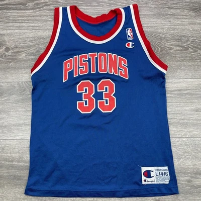 Vintage Grant Hill Jersey Youth Large Blue Detroit Pistons Champion USA NBA 90s - Image 1 of 4