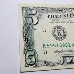 Series 1995 Dallas $5 Fed Res Note GEM UNC ~Partial Offset Print ERROR Back-Face - Picture 1 of 7