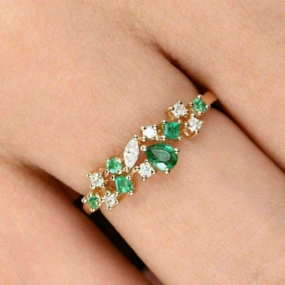 Lab Created Emerald 2.20Ct Pear Cut Women's Wedding Ring 14K Yellow Gold Plated - Image 1 of 4