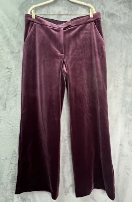 Express Editor Womens Sz 14R Mid Rise Velvet Relaxed Trouser Pant Plum Wide Leg - Image 1 of 4
