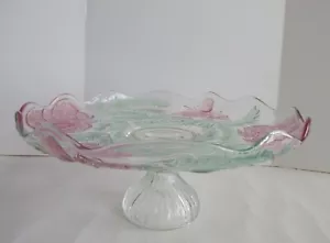 Lovely, Glass Cake Stand, or a Snack & Dip Dish, Used - Pink Flowers - Clear - Picture 1 of 8