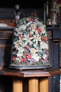 Espositore fiori a maglia primi '900 sotto vetro cupola ceppi arte popolare Curio - Foto 1 di 12