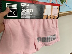 PUMA 2-Pack Girls Youth Shorts Grey/Pink - Size M (10-12) - New With Tag - Picture 1 of 2