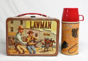 Rare Vintage Antique 1961 Lawman Metal Lunchbox w/Thermos Aladdin VGC! - Picture 1 of 12