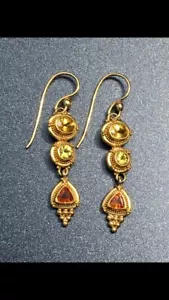 LUNA FELIX Goldsmith Yellow Sapphire EARRINGS 3.45tcw 22KT Granulated 18K Wires - Picture 1 of 13