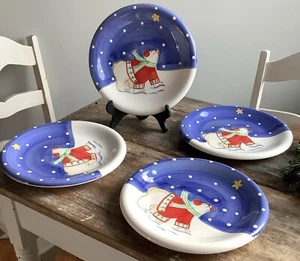 Bella Ceramica Set Of 4 Dinner Plates Christmas Polar Bear Winter 10 3/4" - Picture 1 of 4