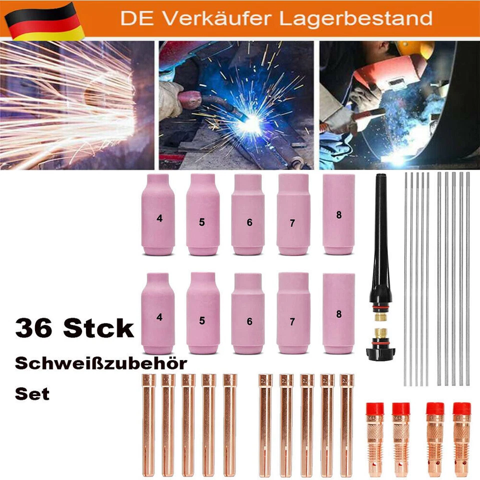 MARKENLOS Für STAHLWERK WIG TIG Verschleißteile Set 36 Teile WP SR Binzel 17 18 26 DHL NEU