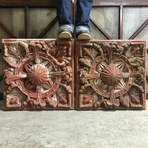 Large 1880's Pair of Unglazed Red Terra Cotta Rosettes Indianapolis, IN Blocks - Picture 1 of 12