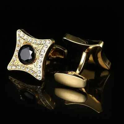 2 Ct Round Cut Lab Created Black Diamond Men Cufflinks 14k Yellow Gold Plated - Image 1 of 4
