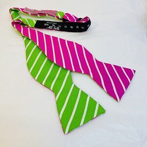 Vineyard Vines Silk Bowtie Green Pink Striped Adjustable Bow Tie Vibrant USA