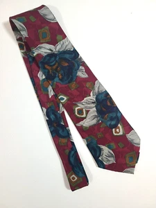 Men's Neck Tie Pointed Formal Geo Floral Print Maroon Blue White 56.5" x 3.75" - Picture 1 of 5
