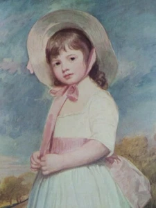 Girl Art Print Smithsonian National Gallery Vtg Mid 1900s Romney Pink Ribbons - Picture 1 of 11